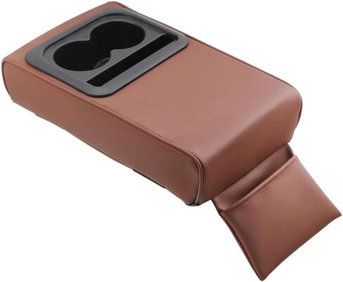 PU Leather Armrest Cushion with Cup Holder, Car Center Console Pad with Front Storage Pocket, Elbow Rest Pillow, Universal Car Armrest Seat Box Cover Protector - Beige in Saudi Arabia