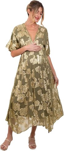 PinkBlush Metallic Floral Jacquard Overlay Maternity Maxi Dress in Kuwait