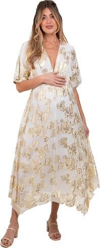 PinkBlush Metallic Floral Jacquard Overlay Maternity Maxi Dress in Kuwait