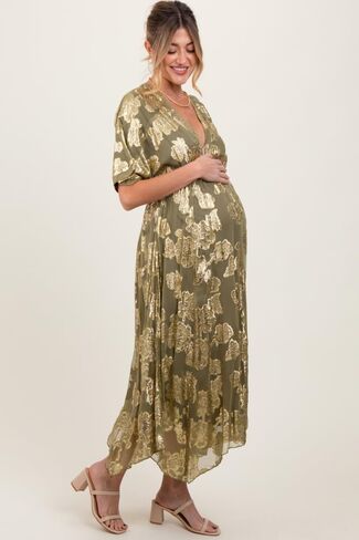 PinkBlush Metallic Floral Jacquard Overlay Maternity Maxi Dress in Kuwait