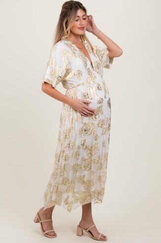 PinkBlush Metallic Floral Jacquard Overlay Maternity Maxi Dress in Kuwait
