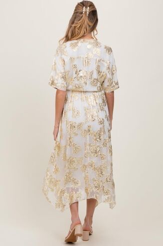 PinkBlush Metallic Floral Jacquard Overlay Maternity Maxi Dress in Kuwait