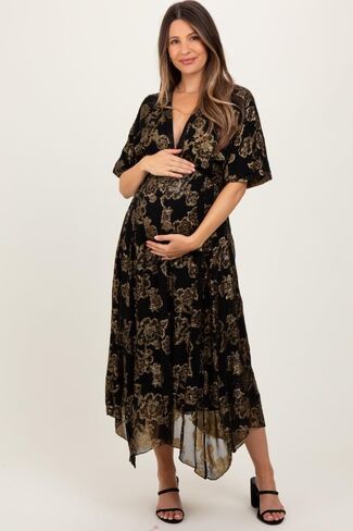 PinkBlush Metallic Floral Jacquard Overlay Maternity Maxi Dress in Kuwait