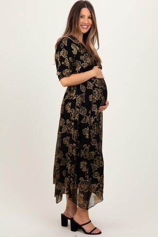 PinkBlush Metallic Floral Jacquard Overlay Maternity Maxi Dress in Kuwait