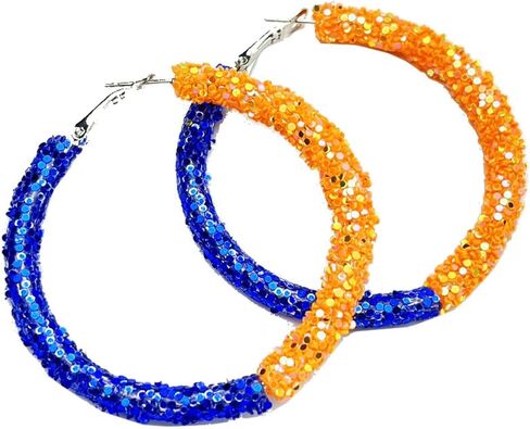 Glitter Game Day Hoop Earrings Shiny Colorful Football Rubby Circle Earrings Sports Fans Team Supporter Gift Touch Down Jewelry in Saudi Arabia