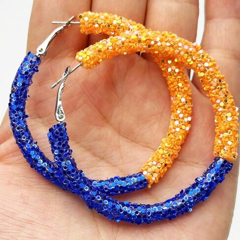 Glitter Game Day Hoop Earrings Shiny Colorful Football Rubby Circle Earrings Sports Fans Team Supporter Gift Touch Down Jewelry in Saudi Arabia