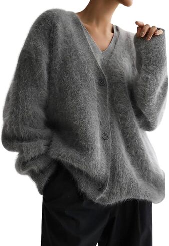Wyeysyt Fuzzy Cardigans for Women Slouchy V Neck Long Sleeve Button Down Oversized Casual Furry Sweater 2025 in Saudi Arabia