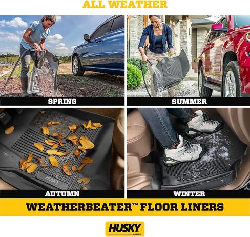 Husky Liners Weatherbeater Floor Hats | يناسب 2021-2024 Hyundai Santa Fe | الصف الأمامي والثاني ، 3 -PC أسود - 95881 in Kuwait