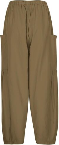Lastesso Women's Pants Casual Wide Leg Baggy Trousers with Pockets Comfy Cotton Drawstring Travel Vacation Lounge Capris in Kuwait