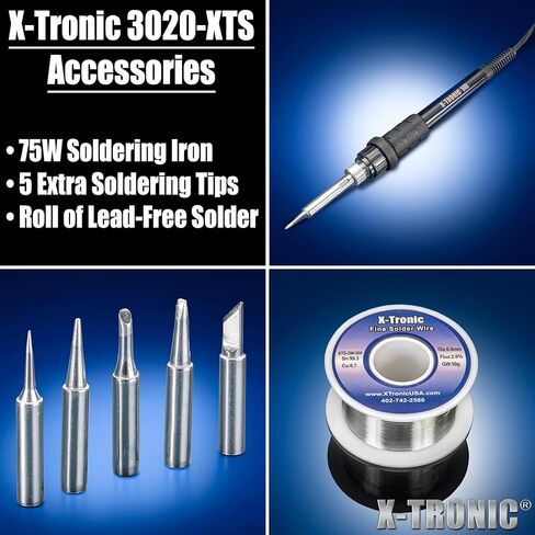 The Original X-Tronic 3020-XTS • 75W Soldering Iron Station • LED • 2 Helping Hands • Roll of Solder • Brass Sponge w/Cleaning Flux • Wet Sponge • °C/°F Conversion Switch • 10 Minute Sleep Feature! in Kuwait