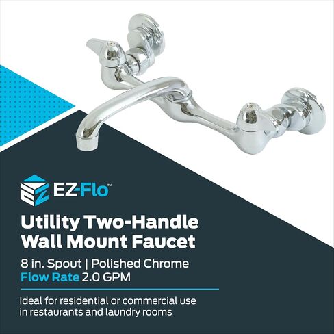 EZ-FLO Adjustable Two Handle Wall Mount Faucet, 6 Inch Spout, Chrome Finish, 10142LF in Saudi Arabia