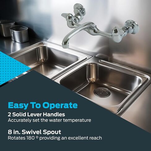 EZ-FLO Adjustable Two Handle Wall Mount Faucet, 6 Inch Spout, Chrome Finish, 10142LF in Saudi Arabia