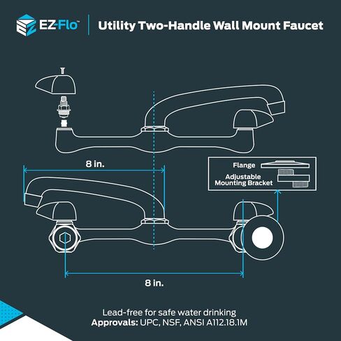 EZ-FLO Adjustable Two Handle Wall Mount Faucet, 6 Inch Spout, Chrome Finish, 10142LF in Saudi Arabia