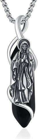 Miraculous Medal Virgin Mary Necklace for Women Men 925 Sterling Silver Virgen De Guadalupe Healing Crystal Pendant Mother Mary Virgencita Catholic Religious Amulet Charm Jewelry in Kuwait