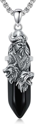 Odin Necklace for Men 925 Sterling Silver Black Obsidian Norse Nordic Viking Wolf Pendant Necklaces Jewelry, w/Stainless Steel Chain 22'' +2'' in Saudi Arabia