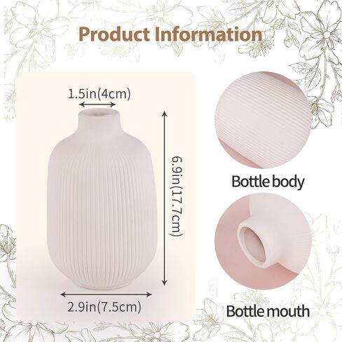 White vases for Flowers, Ceramic vases Set of 3, White vases for centerpieces, Vase for Fake Flowers, Ceramic Bud vase, Coffee Table Decor, Ribbed Flower vase, Dining Table Centerpiece Decor in Saudi Arabia