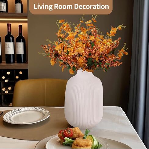 White vases for Flowers, Ceramic vases Set of 3, White vases for centerpieces, Vase for Fake Flowers, Ceramic Bud vase, Coffee Table Decor, Ribbed Flower vase, Dining Table Centerpiece Decor in Saudi Arabia