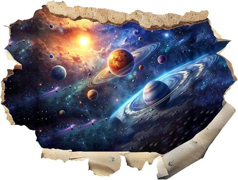 3D Galaxy Planets Wall Decals Cosmic Mountain Moon Star Wall Sticker Cracked Outer Space Waterproof Vinyl Wall Clings Art for Living Room Kids Bedroom Classroom Baby Nursery in Kuwait
