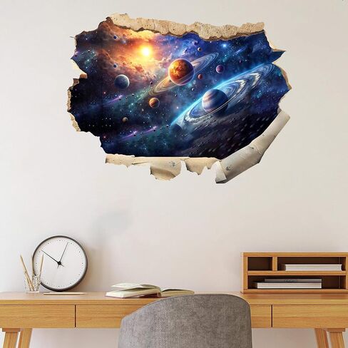 3D Galaxy Planets Wall Decals Cosmic Mountain Moon Star Wall Sticker Cracked Outer Space Waterproof Vinyl Wall Clings Art for Living Room Kids Bedroom Classroom Baby Nursery in Kuwait