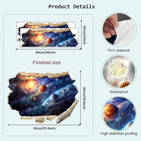 3D Galaxy Planets Wall Decals Cosmic Mountain Moon Star Wall Sticker Cracked Outer Space Waterproof Vinyl Wall Clings Art for Living Room Kids Bedroom Classroom Baby Nursery in Kuwait