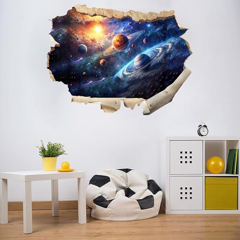 3D Galaxy Planets Wall Decals Cosmic Mountain Moon Star Wall Sticker Cracked Outer Space Waterproof Vinyl Wall Clings Art for Living Room Kids Bedroom Classroom Baby Nursery in Kuwait