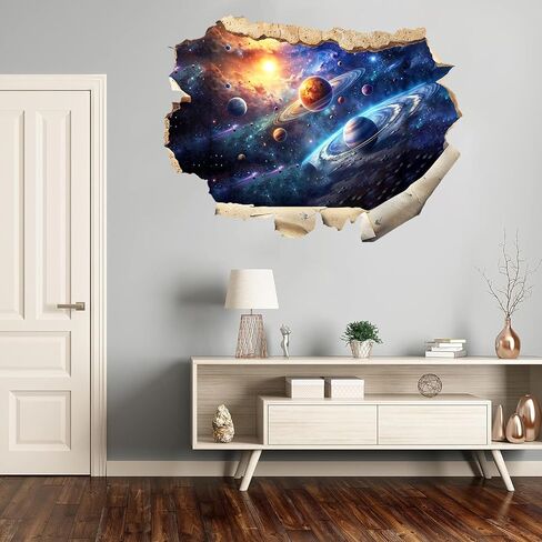 3D Galaxy Planets Wall Decals Cosmic Mountain Moon Star Wall Sticker Cracked Outer Space Waterproof Vinyl Wall Clings Art for Living Room Kids Bedroom Classroom Baby Nursery in Kuwait