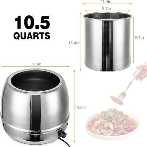غارفي حساء تجاري ، حساء 10.5QT أكثر دفئا مع غطاء مفصلي ووعاء من الفولاذ المقاوم للصدأ ، مثالي للتجمعات العائلية والحفلات والمطاعم والبوفيهات (الحديد الزهر ، الأسود) in Kuwait