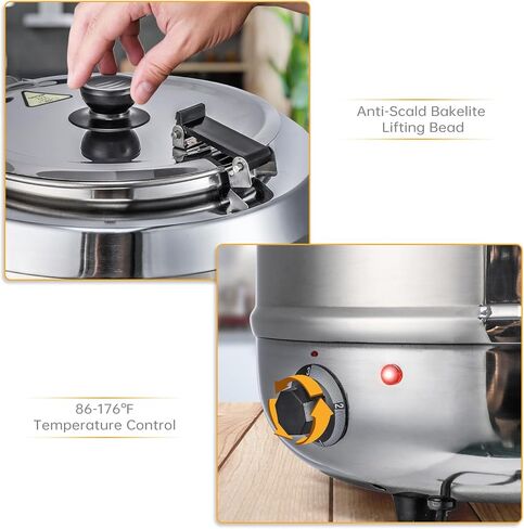 غارفي حساء تجاري ، حساء 10.5QT أكثر دفئا مع غطاء مفصلي ووعاء من الفولاذ المقاوم للصدأ ، مثالي للتجمعات العائلية والحفلات والمطاعم والبوفيهات (الحديد الزهر ، الأسود) in Kuwait