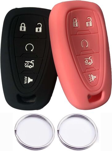 Silicone Rubber 5 Buttons Remote Key Fob Cover Compatible with Chevrolet 2017 2018 2019 2020 2021 Chevy Malibu Camaro Trax Traverse Sonic Cruze Volt Equinox Spark (Rubber, Black + Black with red) in Saudi Arabia