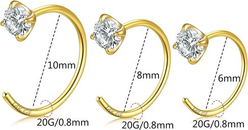 14K مملوءة بالذهب خاتم الأنف 20G حلقات الأنف 316L حلقات الأنف الفولاذ المقاوم للصدأ قطرها 6 ملم 8 مم 10 مم حلو حلزوني حلقة خاتم خارقة خارقة للنساء للنساء الرجال in Saudi Arabia