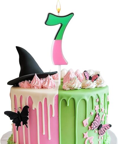 Witch Number Birthday Candle, Pink and Green Birthday Candle Cake Topper for Wizard Theme Party Supplies Decorations(Number 7) in Saudi Arabia