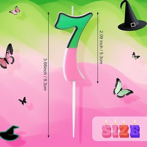 Witch Number Birthday Candle, Pink and Green Birthday Candle Cake Topper for Wizard Theme Party Supplies Decorations(Number 7) in Saudi Arabia