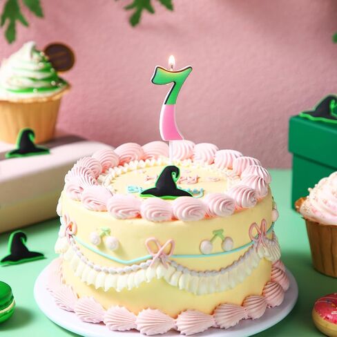 Witch Number Birthday Candle, Pink and Green Birthday Candle Cake Topper for Wizard Theme Party Supplies Decorations(Number 7) in Saudi Arabia