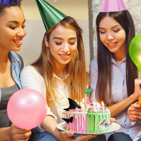 Witch Number Birthday Candle, Pink and Green Birthday Candle Cake Topper for Wizard Theme Party Supplies Decorations(Number 7) in Saudi Arabia
