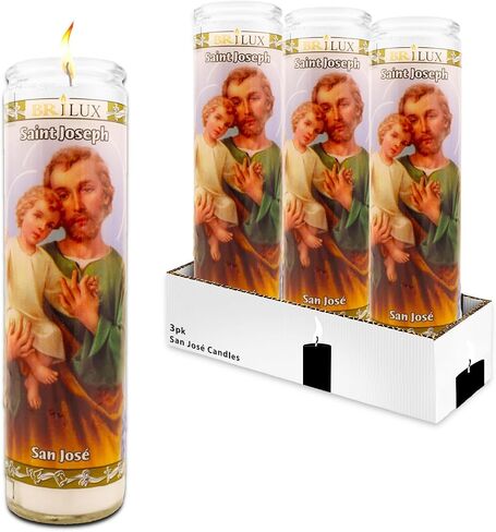 3 Pack San Jose 8" White Religious Candles - Bundle with 3 Glass Saint Joseph Devotional Candles for Vigils, Prayer, Blessing Ceremonies | Unscented Devotional Candles in Saudi Arabia