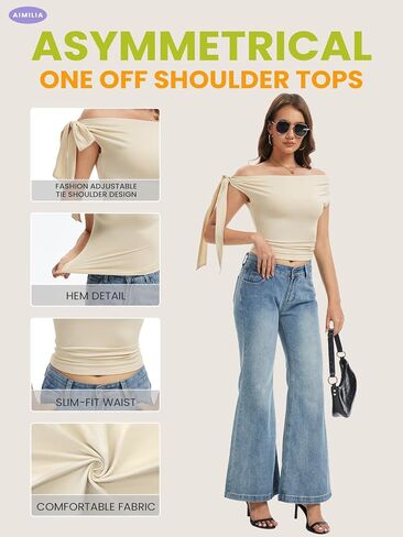 النساء خارج الكتف يخرجون من قمم غير متناظرة y2k رفيعة ملائمة محصول لطيف واحد in Kuwait