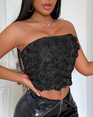 Women's Tube Top - Stretchy Bandeau for Summer, Strapless Crop Top for Teens & Adults Tank Top in Saudi Arabia