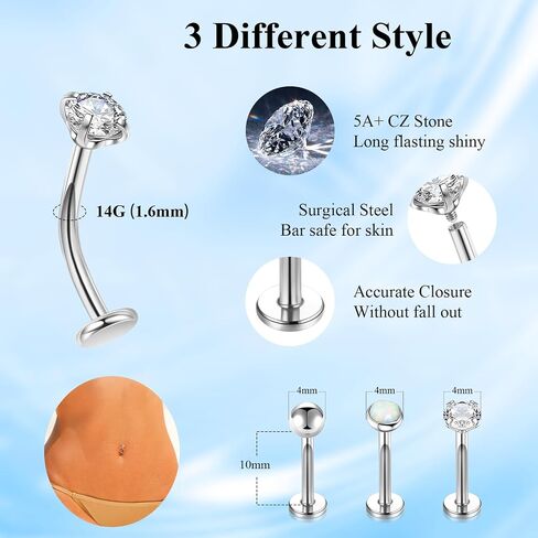 Floating Titanium Belly Button Ring Hypoallergenic G23 Belly Piercings for Women Navel Piercings Jewelry 3Pcs silver internally threaded 14G belly ring in Saudi Arabia
