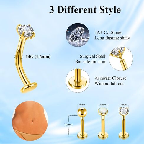 Floating Titanium Belly Button Ring Hypoallergenic G23 Belly Piercings for Women Navel Piercings Jewelry 3Pcs silver internally threaded 14G belly ring in Saudi Arabia