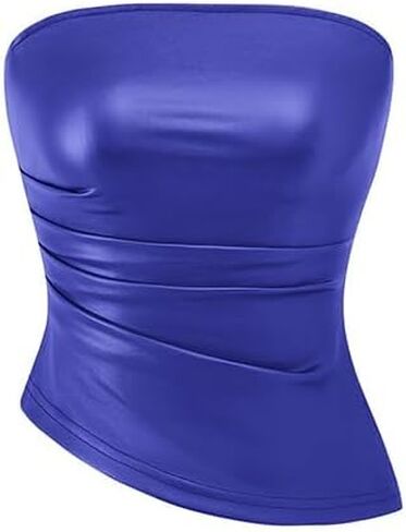 PRETTYGARDEN Women's Faux Leather Tube Tops 2025 Summer Strapless Asymmetrical Ruched Bandeau Shirts Going Out Club Outfits in Saudi Arabia