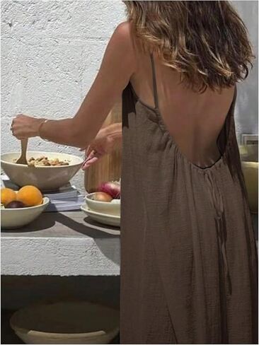 Makemechic المرأة المفتوحة الظهر كامي اللباس السباغيتي حزام بلا أكمام in Kuwait