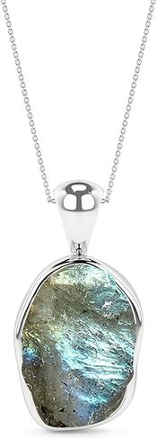 11x7mm Natural Raw Shungite Pendant Necklace for Women in Sterling Silver, Gemstone Jewelry Gifts for Her Birthday, Anniversary, Graduation (Bezel-Set) in Kuwait