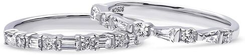 BERRICLE Sterling Silver Art Deco Rings Full/Half Eternity Ring for Women, Cubic Zirconia CZ, 1-2 Piece Set in Saudi Arabia