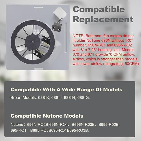 763RL B 50CFM FAN ، NUTONE 763RL B ، 763RLN B ، 763RLL ، 763RLN-R01 70CFM 769RL/769RF S0503B000 fan متوافق. محرك النحاس النقي in Kuwait
