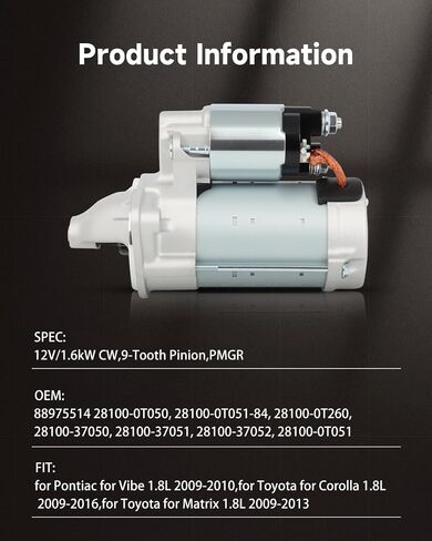 OCPTY Starter Fit for Pontiac for Vibe 1.8L 2009-2010,for Toyota for Corolla 1.8L 2009-2016,for Toyota for Matrix 1.8L 2009-2013 Replace 19049 in Saudi Arabia