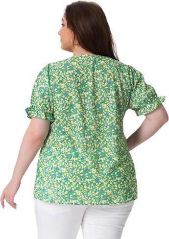قمم Agnes Orinda Plus Floral Tops for Women's V Neck Shuffle Short Short in Kuwait
