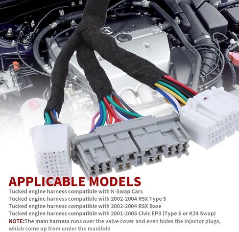 Tucked Engine Harness Compatible with 2002-2004 RSX Type S/Base 2001-2005 Civic Si K-Swap Integra CRX EK EG K20 K24 K-Series EP3 Type S / K24 Swap in Saudi Arabia
