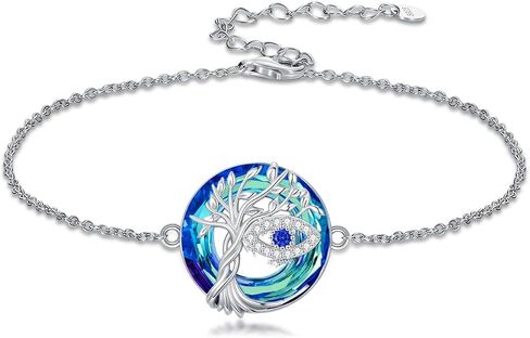 Toupop Evil Eye/Hamsa Hand Bracelet 925 Sterling Silver Tree of Life Blue Crystal Bracelet Procelet Homulet Hisports for Women لها in Saudi Arabia