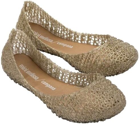 mini melissa Campana Papel Flats for Kids - Comfortable & Cute Closed-Toe Jelly Flat Shoes with Interwoven Cut-Out Design for Girls in Saudi Arabia