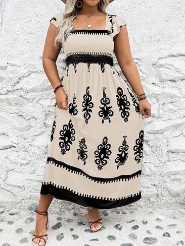 Shenhe Women's Plus size square الرقبة الخلفية ذات الأكمام المزدوجة in Saudi Arabia